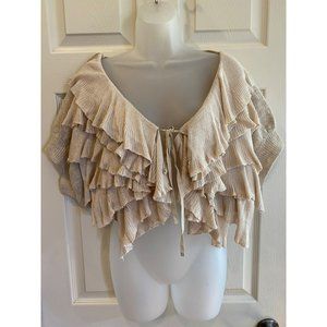 Moth Ladies Cropped Short Sleeve Ruffle Front Cardigan Size M/L